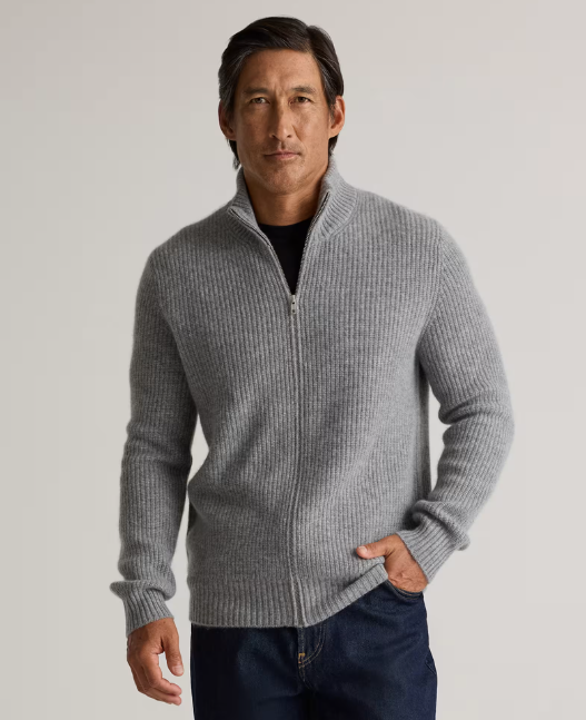 Mongolian Cashmere Fisherman Full-Zip Sweater