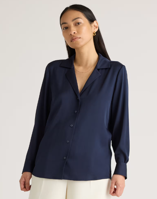 Washable Stretch Silk Notch Collar Blouse