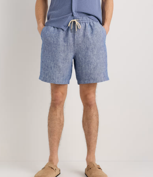 100% European Linen 7" Drawstring Beach Shorts