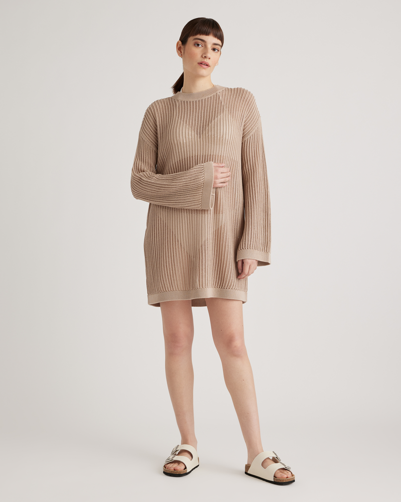 100% Organic Cotton Open Knit Long Sleeve Cover-Up Dress