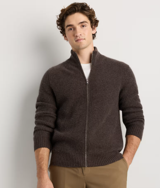 Mongolian Cashmere Fisherman Full-Zip Sweater