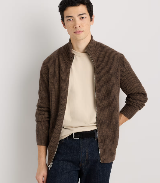 Mongolian Cashmere Fisherman Full-Zip Sweater