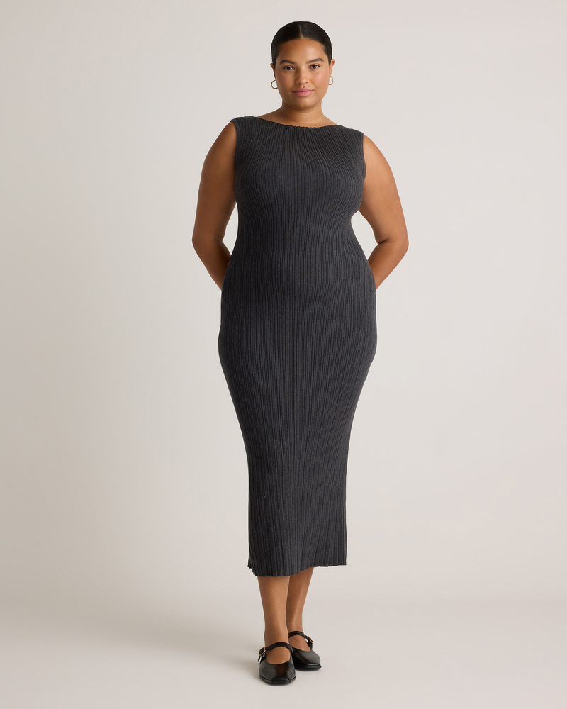 Cotton Cashmere Ribbed Sleeveless Midi Dress
