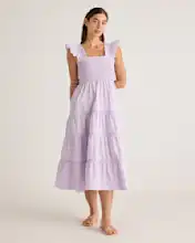 100% Organic Cotton Smocked Poplin Midi Dress