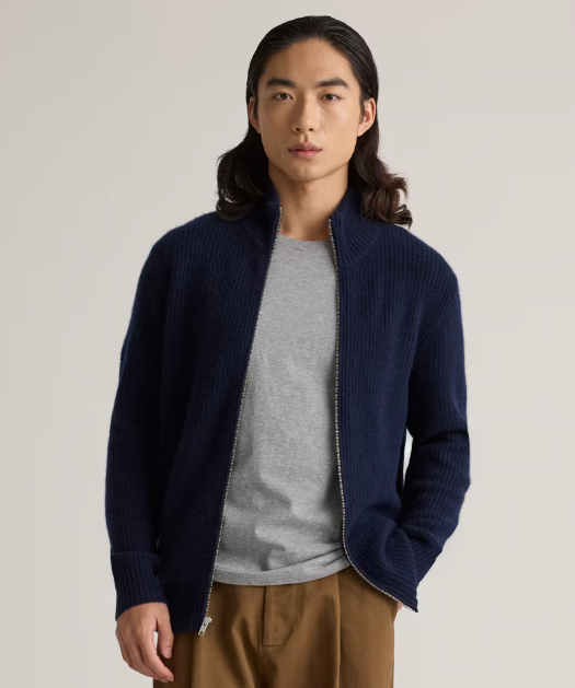 Mongolian Cashmere Fisherman Full-Zip Sweater