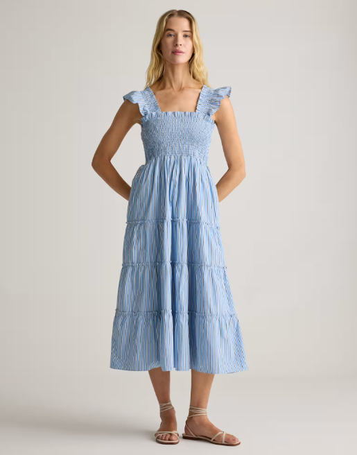 100% Organic Cotton Smocked Poplin Midi Dress