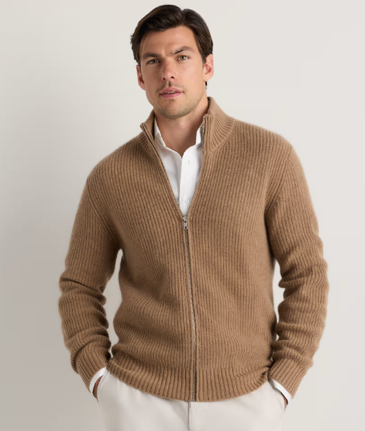 Mongolian Cashmere Fisherman Full-Zip Sweater