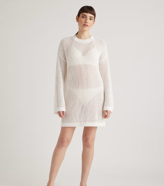 100% Organic Cotton Open Knit Long Sleeve Cover-Up Dress