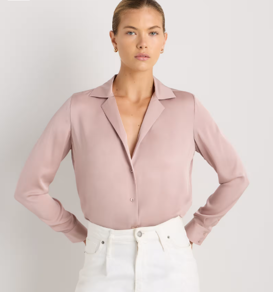 Washable Stretch Silk Notch Collar Blouse