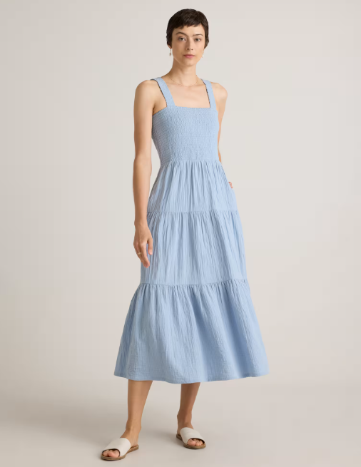 100% Organic Cotton Gauze Smocked Sleeveless Maxi Dress