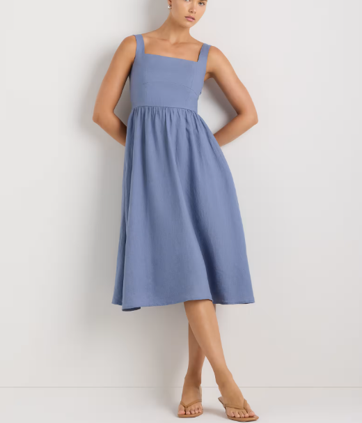 100% European Linen Fit & Flare Midi Dress