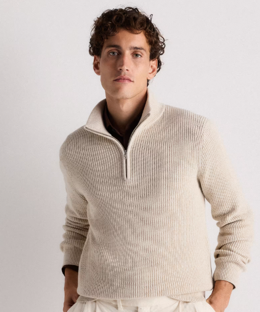 100% Organic Cotton Ribbed Quarter Neck Sweater