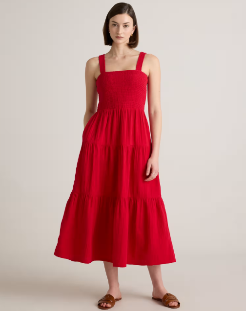 100% Organic Cotton Gauze Smocked Sleeveless Maxi Dress