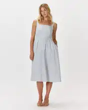100% European Linen Fit & Flare Midi Dress