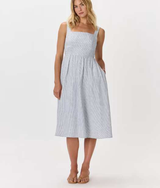 100% European Linen Fit & Flare Midi Dress