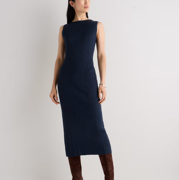 Cotton Cashmere Ribbed Sleeveless Midi Dress