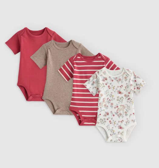 Baby Organic Cotton Short Sleeve Bodysuit 4 Pack