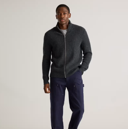 Mongolian Cashmere Fisherman Full-Zip Sweater