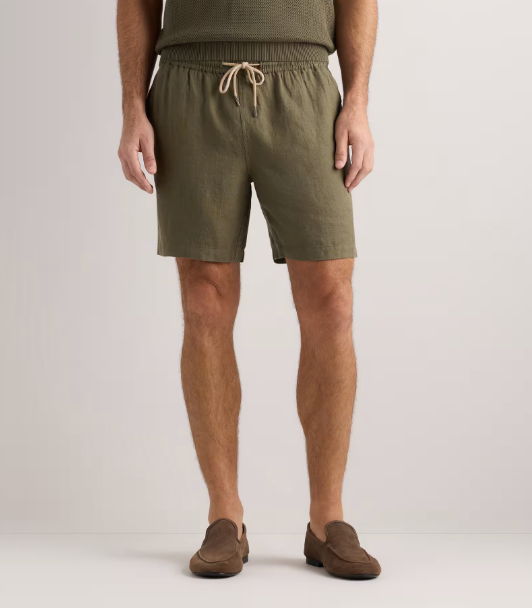 100% European Linen 7" Drawstring Beach Shorts