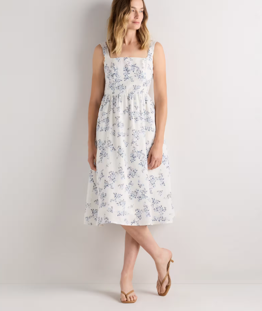 100% European Linen Fit & Flare Midi Dress