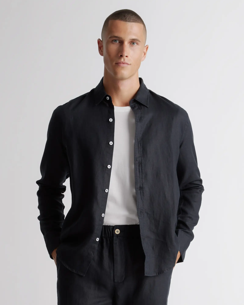 100% European Linen Relaxed Long Sleeve Shirt