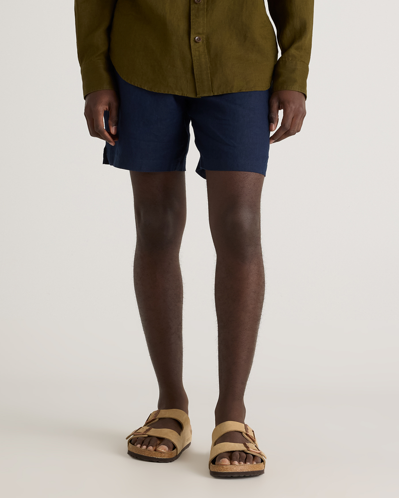 100% European Linen 7" Drawstring Beach Shorts