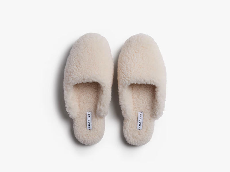 Shearling Wool Lounge Slippers, Natural