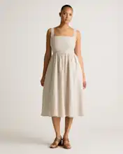 100% European Linen Fit & Flare Midi Dress