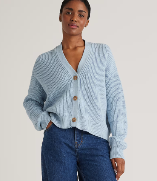 100% Organic Cotton Fisherman Boxy Cropped Cardigan