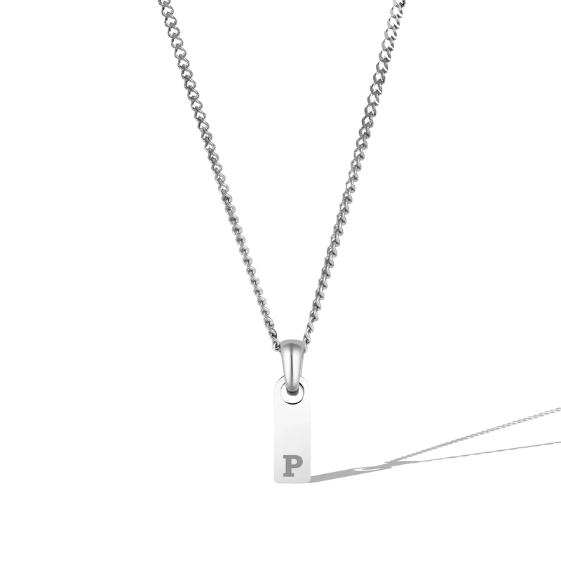 Silver Initial Tag Necklace