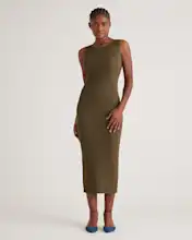 Cotton Cashmere Ribbed Sleeveless Midi Dress