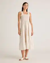 100% European Linen Smocked Midi Dress