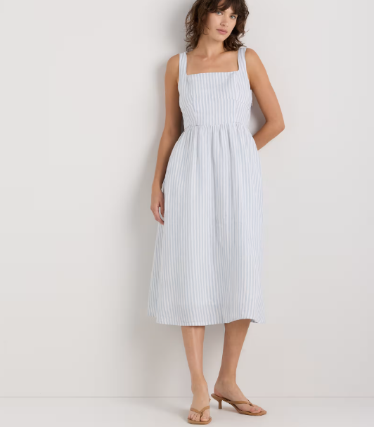100% European Linen Fit & Flare Midi Dress