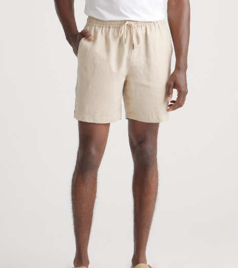 100% European Linen 7" Drawstring Beach Shorts
