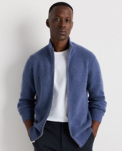 Mongolian Cashmere Fisherman Full-Zip Sweater