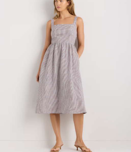 100% European Linen Fit & Flare Midi Dress