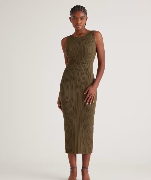 Cotton Cashmere Ribbed Sleeveless Midi Dress