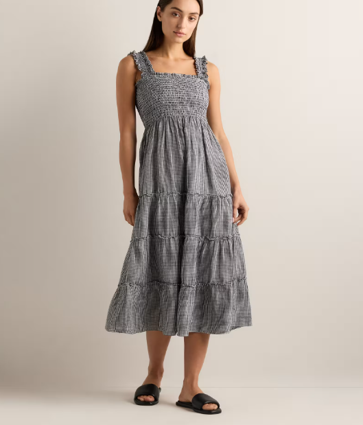 100% European Linen Smocked Midi Dress