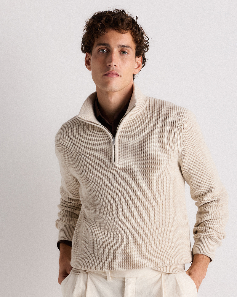 100% Organic Cotton Ribbed Quarter Neck Sweater