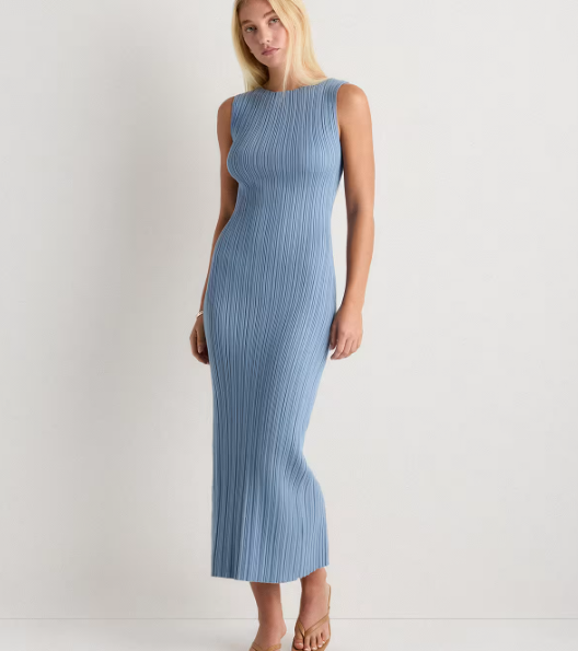 Cotton Cashmere Ribbed Sleeveless Midi Dress