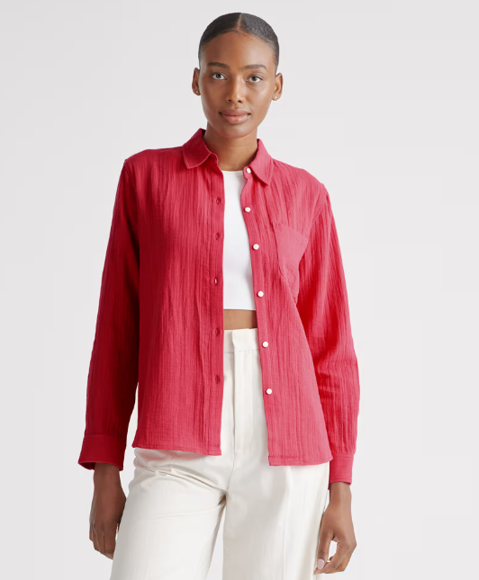 100% Organic Cotton Gauze Long Sleeve Shirt