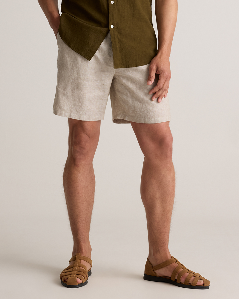 100% European Linen 7" Drawstring Beach Shorts
