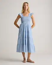 100% Organic Cotton Smocked Poplin Midi Dress