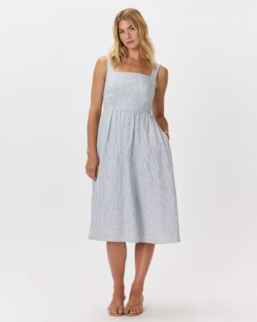 100% European Linen Fit & Flare Midi Dress