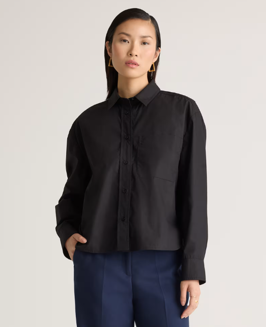 100% Organic Cotton Poplin Cropped Long Sleeve Shirt