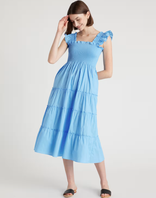 100% Organic Cotton Smocked Poplin Midi Dress