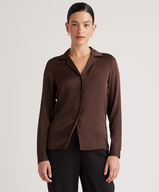 Washable Stretch Silk Notch Collar Blouse