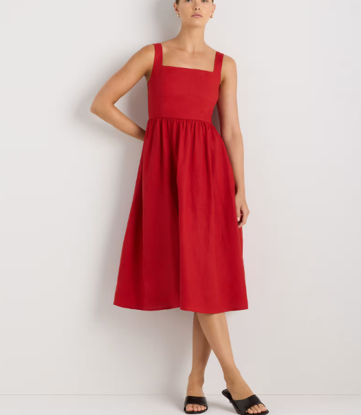 100% European Linen Fit & Flare Midi Dress