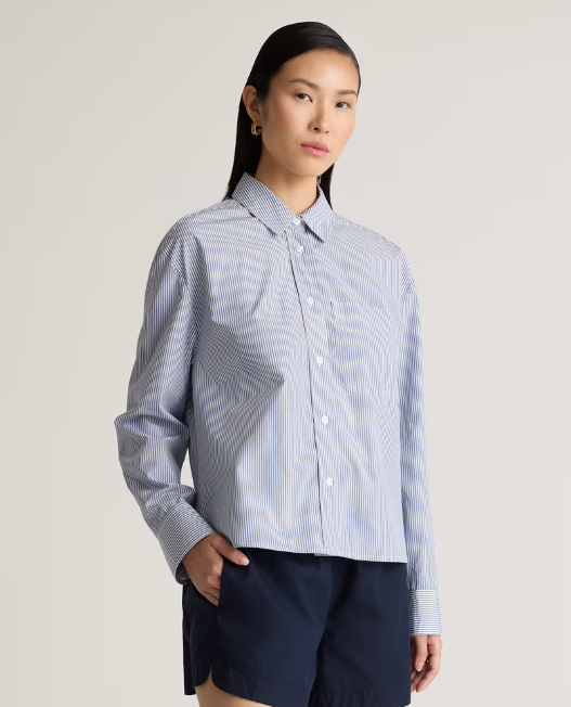 100% Organic Cotton Poplin Cropped Long Sleeve Shirt