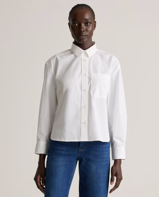 100% Organic Cotton Poplin Cropped Long Sleeve Shirt
